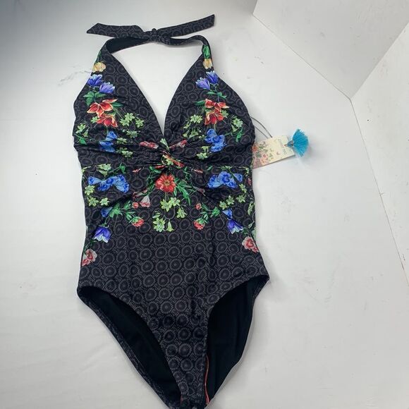 Johnny Was color twist black floral one-piece swimsuit NWT - Picture 3 of 11